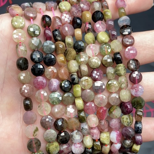 Каменные бусины, Турмалин, монетка, огранка, 6х4 мм, длина нити 38 см