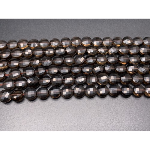 Каменные бусины, Раухтопаз, огранка, монетка, 6,5 мм, длина нити 38 см