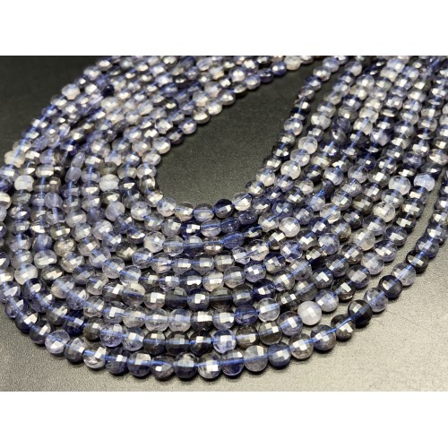 Каменные бусины, Иолит, Водяной Сапфир, монетка, огранка, 4х2,5 мм, длина нити 38 см