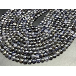 Каменные бусины, Иолит, Водяной Сапфир, монетка, огранка, 6х3 мм, длина нити 38 см