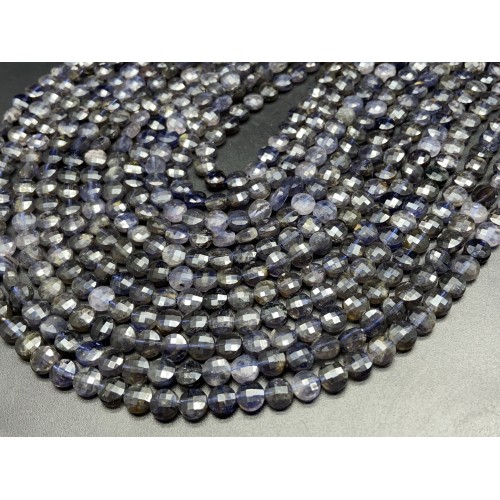 Каменные бусины, Иолит, Водяной Сапфир, монетка, огранка, 6х3 мм, длина нити 38 см