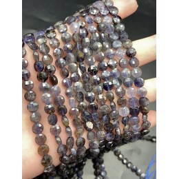 Каменные бусины, Иолит, Водяной Сапфир, монетка, огранка, 6х3 мм, длина нити 38 см