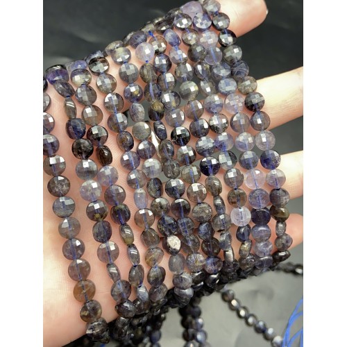 Каменные бусины, Иолит, Водяной Сапфир, монетка, огранка, 6х3 мм, длина нити 38 см