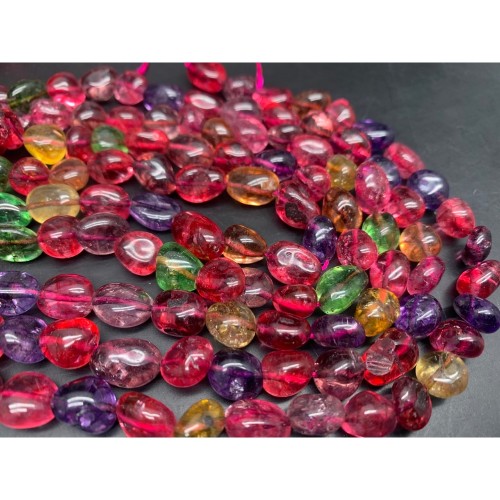 Каменные бусины, Кварцевый Микс, тонированный, фриформы, 10х8 мм, длина нити 38 см