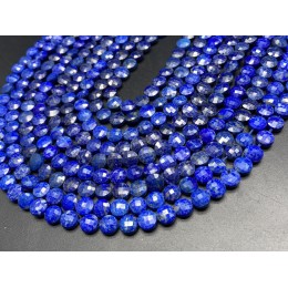 Каменные бусины, Лазурит, монетка, огранка, 6х3 мм, длина нити 38 см