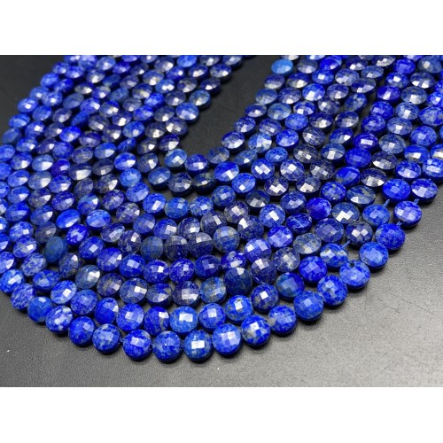 Каменные бусины, Лазурит, монетка, огранка, 6х3 мм, длина нити 38 см