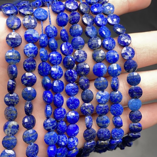 Каменные бусины, Лазурит, монетка, огранка, 6х3 мм, длина нити 38 см