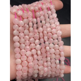 Каменные бусины, Розовый Кварц, монетка, огранка, 6х4 мм, длина нити 38 см