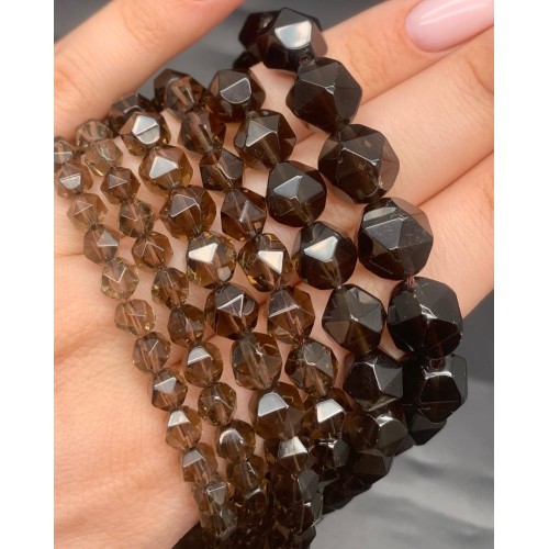 Каменные бусины, Раухтопаз, Дымчатый Кварц, крупная огранка, 8 мм, длина нити 38 см