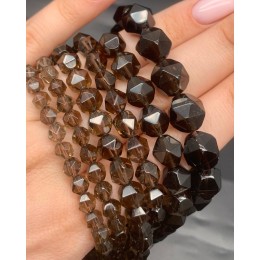 Каменные бусины, Раухтопаз, Дымчатый Кварц, крупная огранка, 10 мм, длина нити 38 см