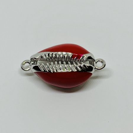 Коннектор  ракушка красная, Milano LUX, под серебро ,20x12,5 мм
