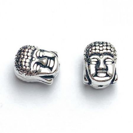 Бусина, голова Будды, тайское серебро, размер 10х8 мм, цена за 1 шт.