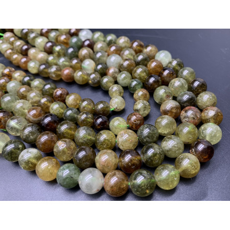 Каменные бусины, Гранат, зеленый, Гроссуляр, люкс, шарик гладкий, 8 мм, нить 19 см